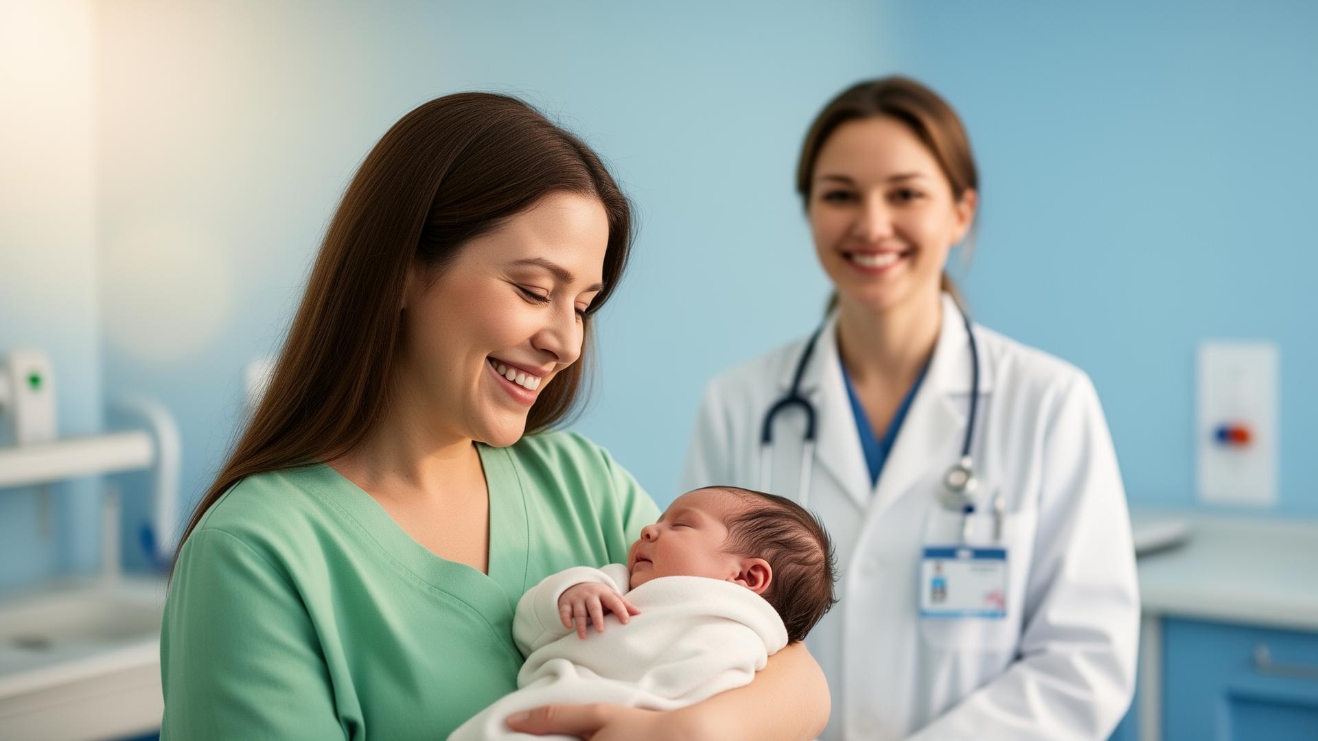 Mother and newborn with VS Hospital doctor